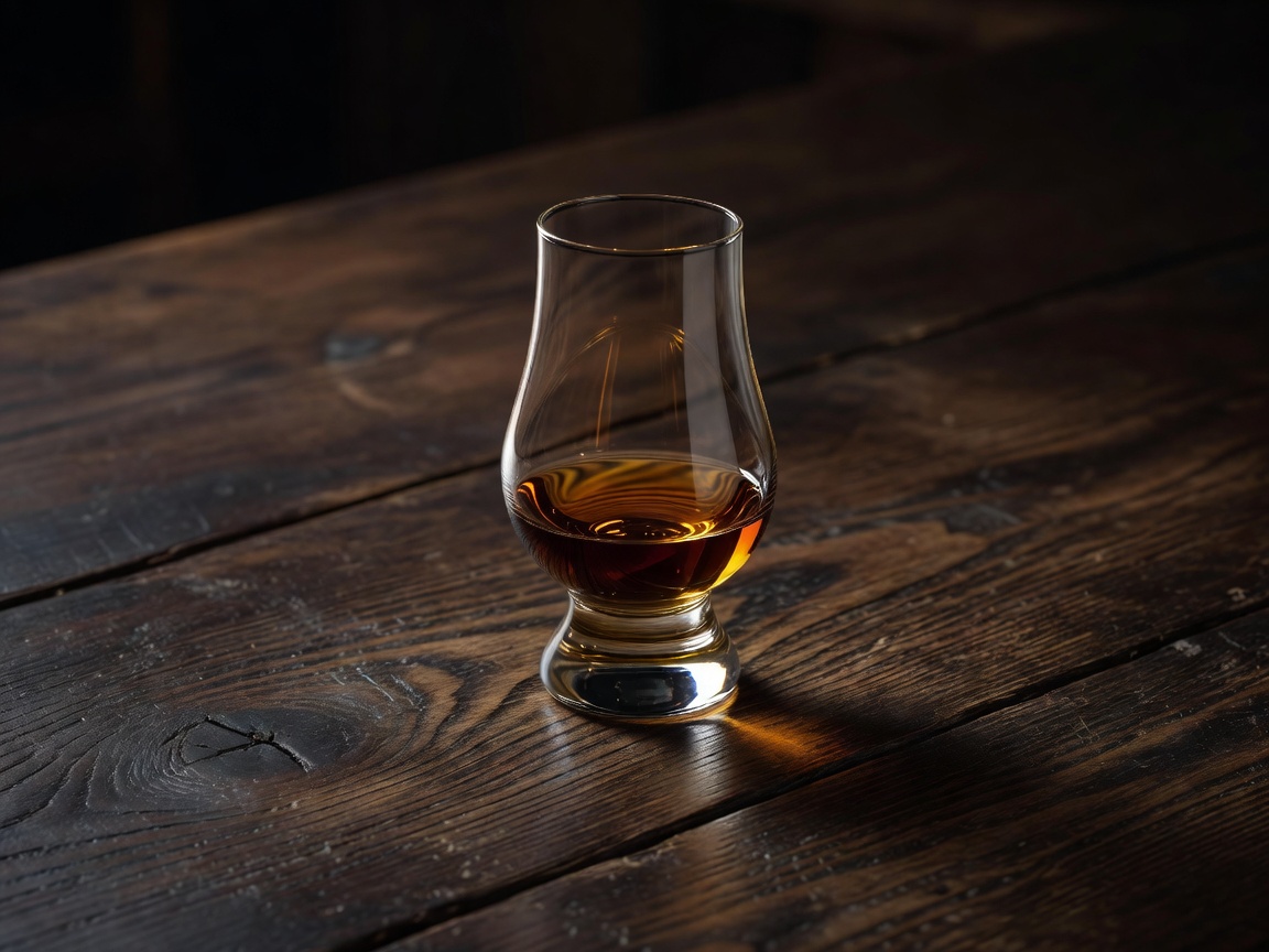 Architectural Irish Whiskey Tasting Glass on Dark Timber Surface