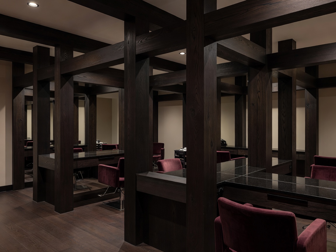 Dark Timber Architectural Framing inside Salon Suite