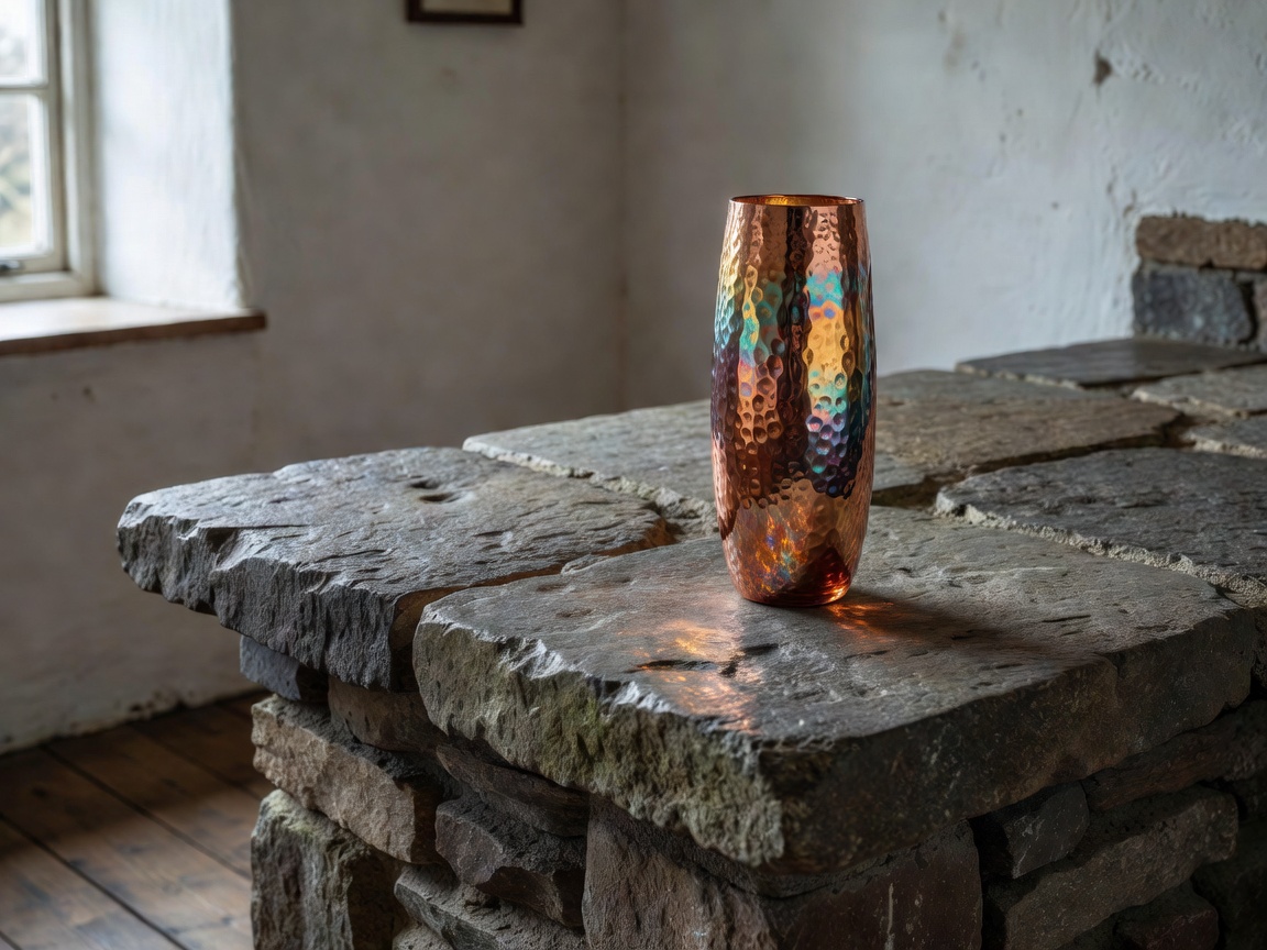 Irish Stone Countertop and Copper Glass Accent